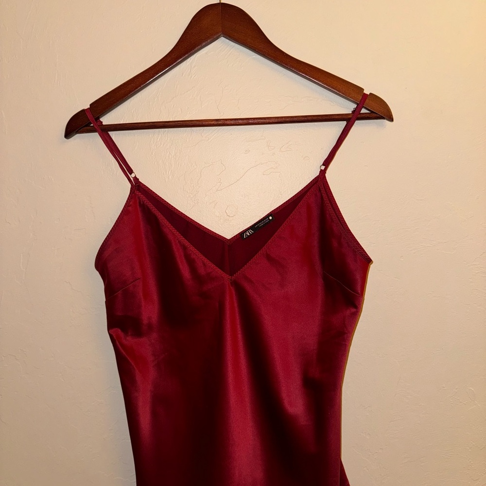 European Zara Elegant Red Satin Camisole Top